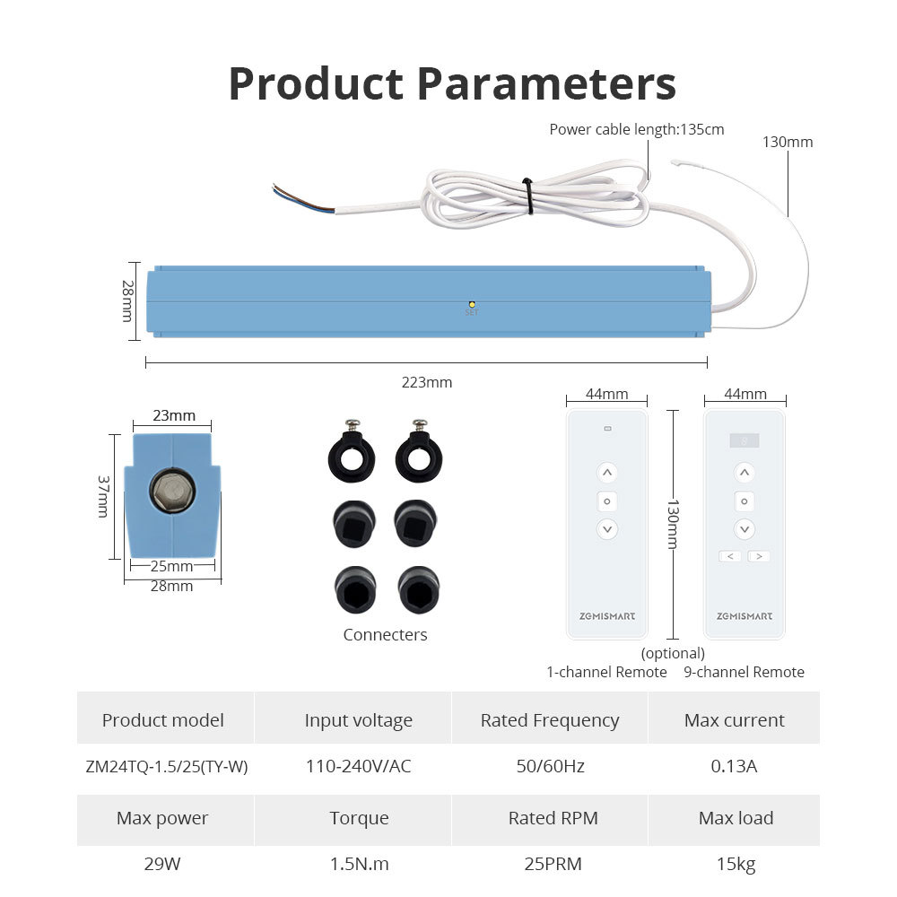 Zemismart Wifi Smart Blind Engine Motor for Aluminum Roman Blind Honeycomb Curtains Work with Tuya APP Alexa Google Home Voice Control