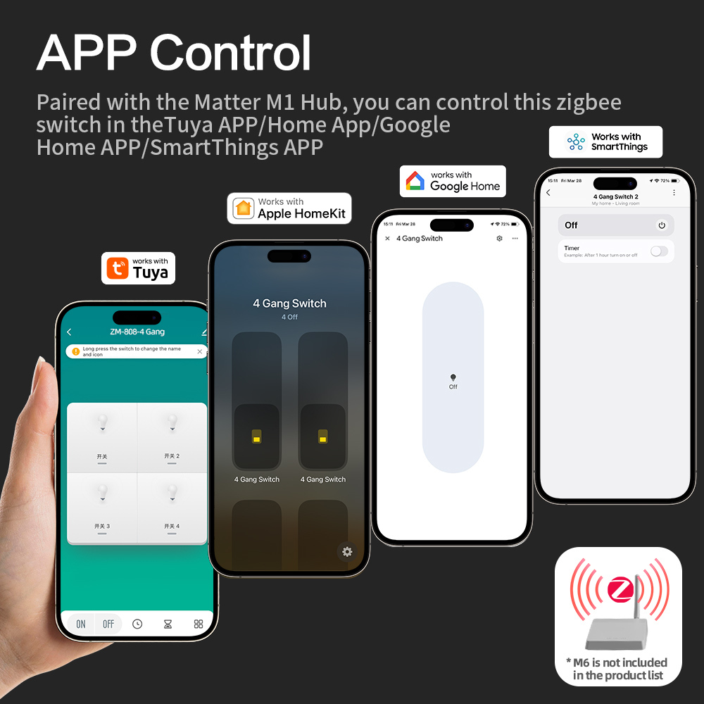 Zemismart Zigbee Neutral Switch Grey Color with  Aluminum Alloy Material works with Tuya HomeKit Google Home via M6 hub