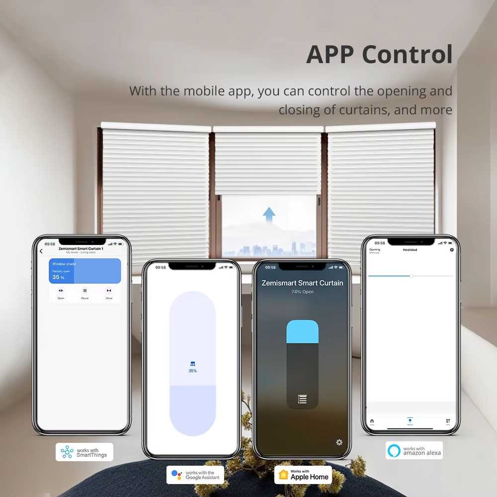 Zemismart Matter over WiFi Electric Blind Motor For Aluminum blinds Roman Honeycomb Curtain HomeKit Google Home App Siri Control