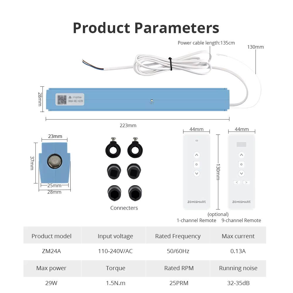 Zemismart Matter over WiFi Electric Blind Motor For Aluminum blinds Roman Honeycomb Curtain HomeKit Google Home App Siri Control