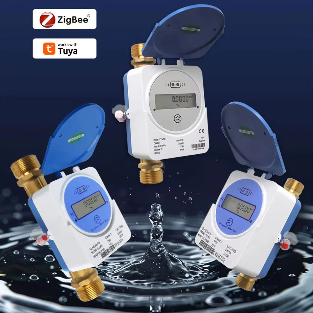 Zemismart Zigbee Smart Ultrasonic Water Meter IP68 LCD Digital Display Water Quantity Flow Consumption Measurement works with Tuya Smart Life App