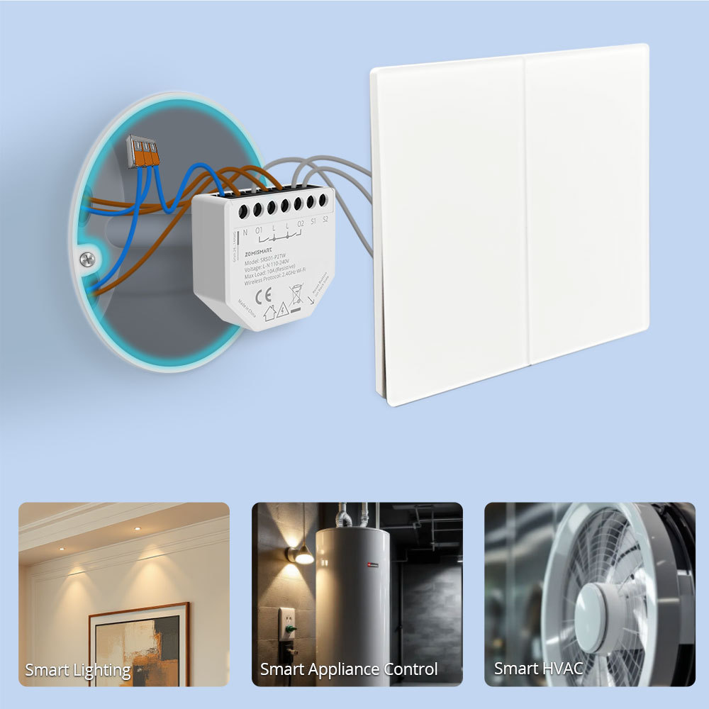 Zemismart Wifi Smart Relay 2 Gang Switch with Power Metering Mini Extreme Smart Switch Neutral Required Tuya App Voice Timer Control