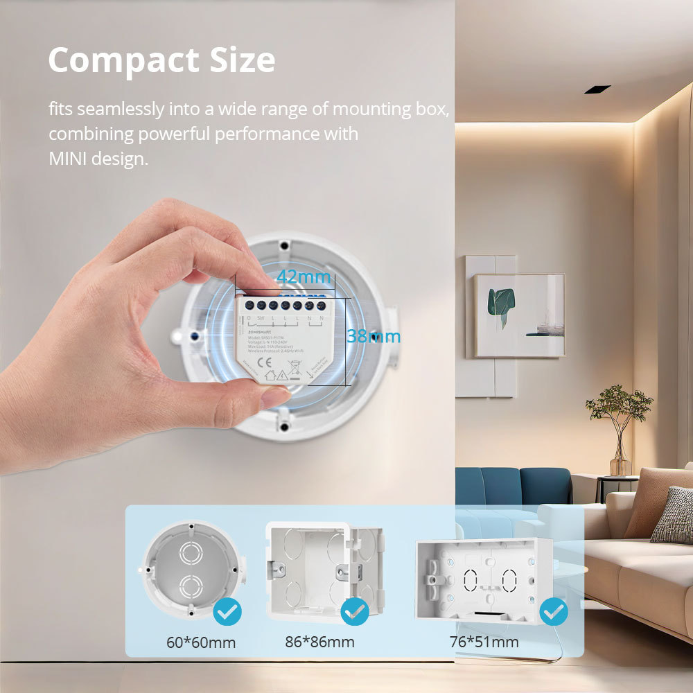 Zemismart Wifi Smart Relay 1 Gang Switch with Power Metering Mini Extreme Smart Switch Neutral Required Tuya App Voice Timer Control