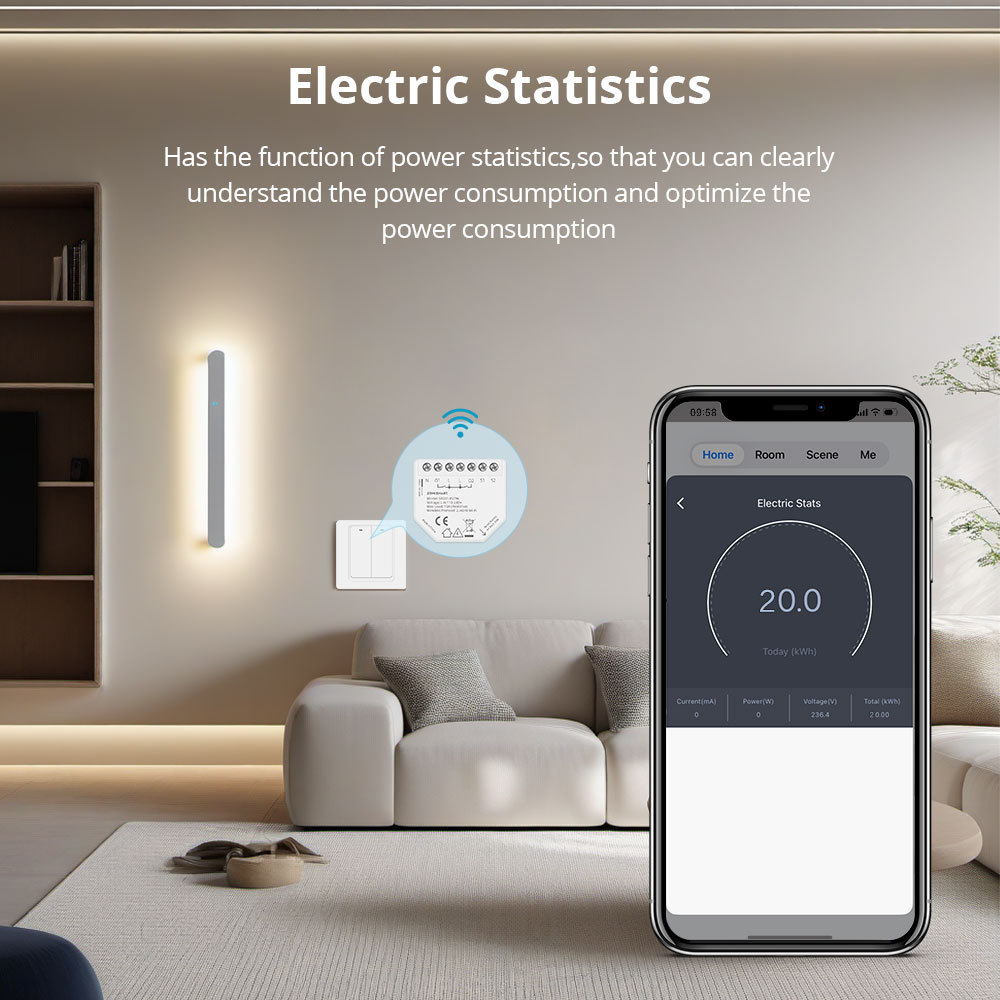 Zemismart Wifi Smart Relay 2 Gang Switch with Power Metering Mini Extreme Smart Switch Neutral Required Tuya App Voice Timer Control