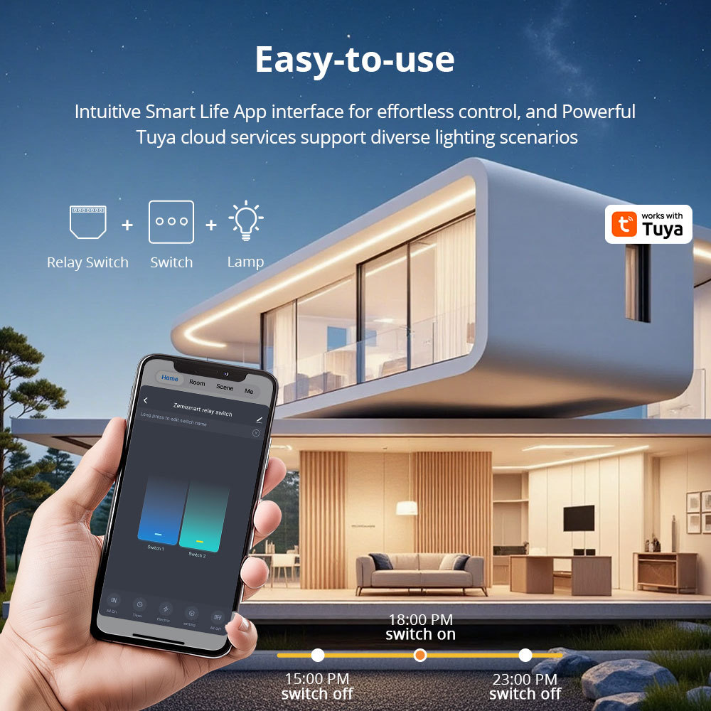 Zemismart Wifi Smart Relay 2 Gang Switch with Power Metering Mini Extreme Smart Switch Neutral Required Tuya App Voice Timer Control