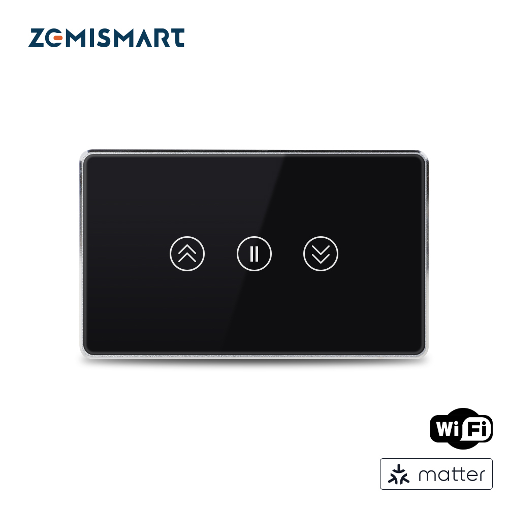 Zemismart Matter over WiFi Curtain Switch Black Color Smart Home Touch Switch for Curtain Motor HomeKit Alexa Google Home Tuya App Voice Control via Siri