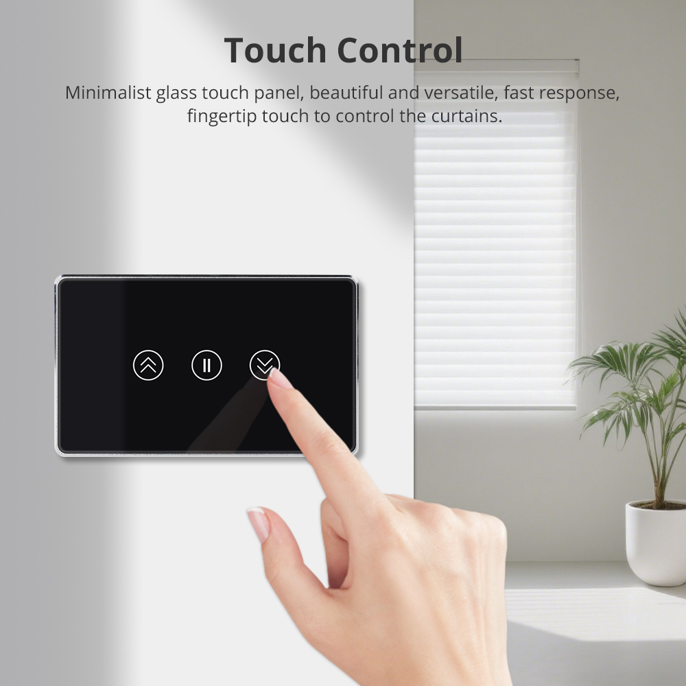 Zemismart Matter over WiFi Curtain Switch Black Color Smart Home Touch Switch for Curtain Motor HomeKit Alexa Google Home Tuya App Voice Control via Siri