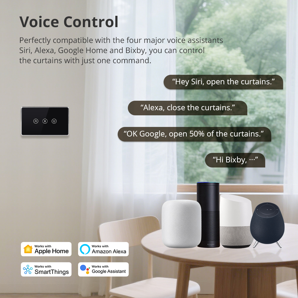 Zemismart Matter over WiFi Curtain Switch Black Color Smart Home Touch Switch for Curtain Motor HomeKit Alexa Google Home Tuya App Voice Control via Siri