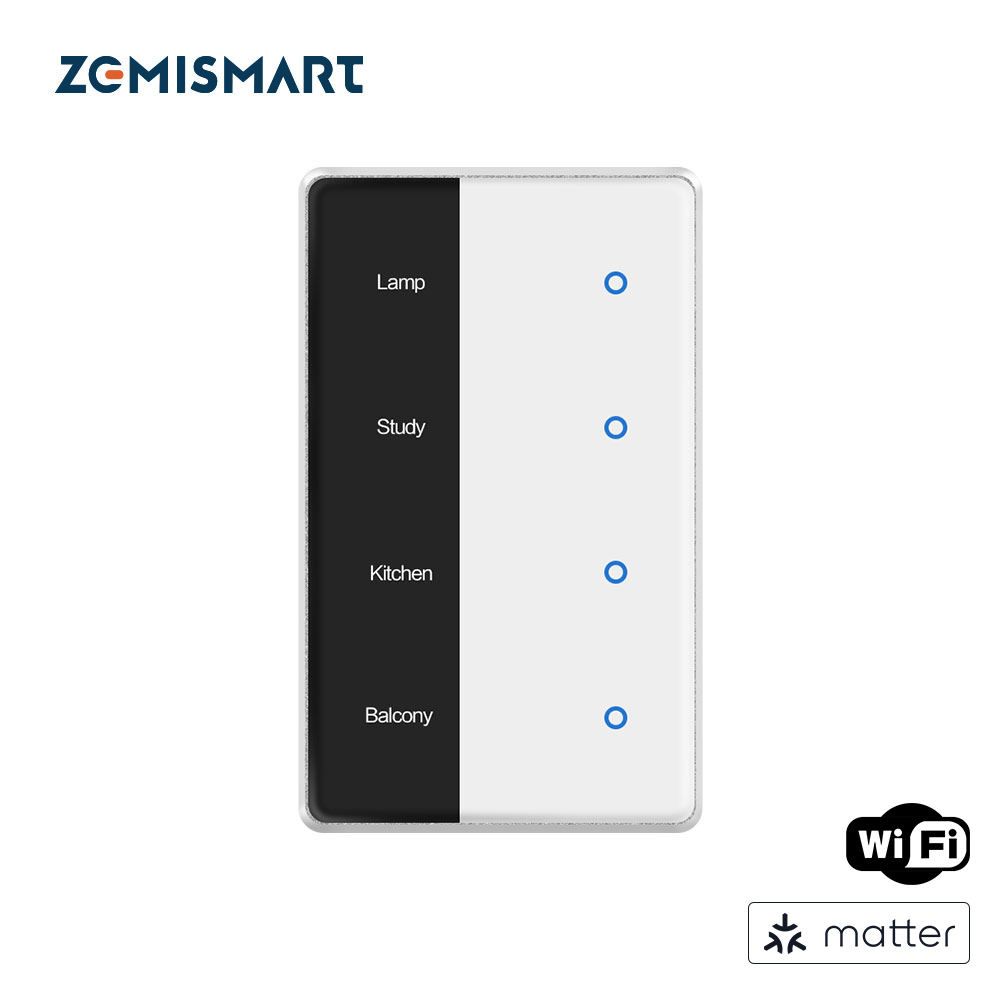 Zemismart Matter over Wifi DIY Name Switch Smart Display Screen Light Touch US Switch  Alexa Google Home HomeKit Siri Voice Control