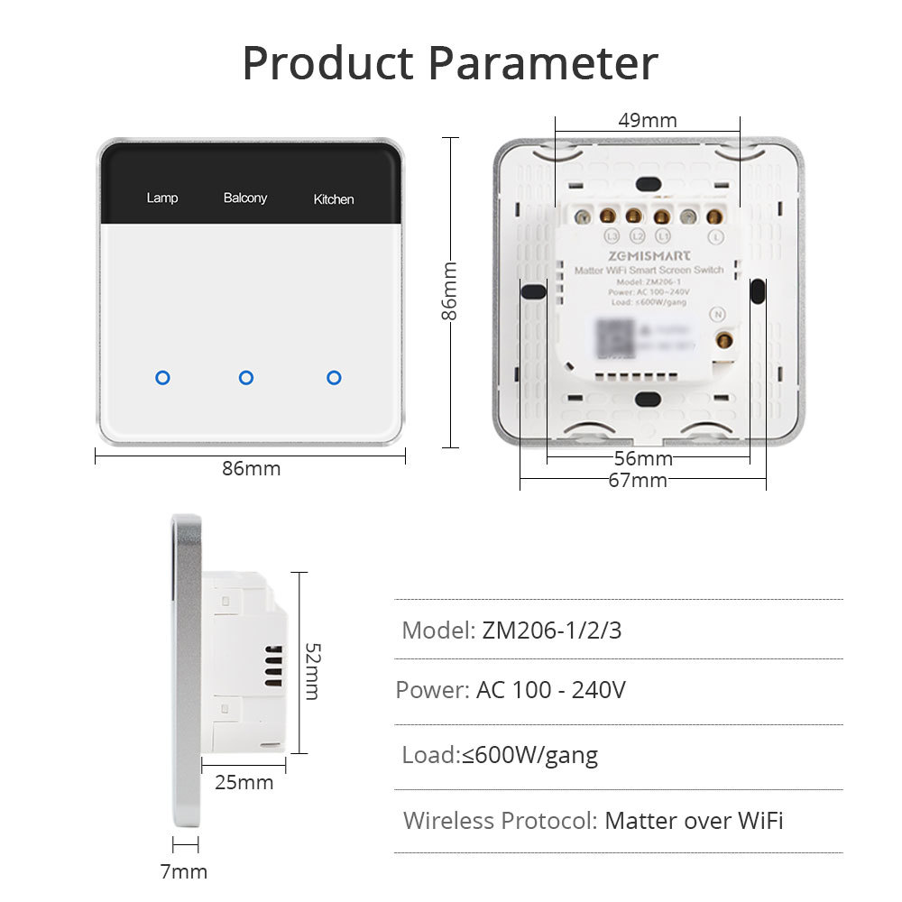 Zemismart Matter over Wifi Smart Home Products DIY Name Switch Display Screen Light Touch Switch Google Home HomeKit SmartThings App Control