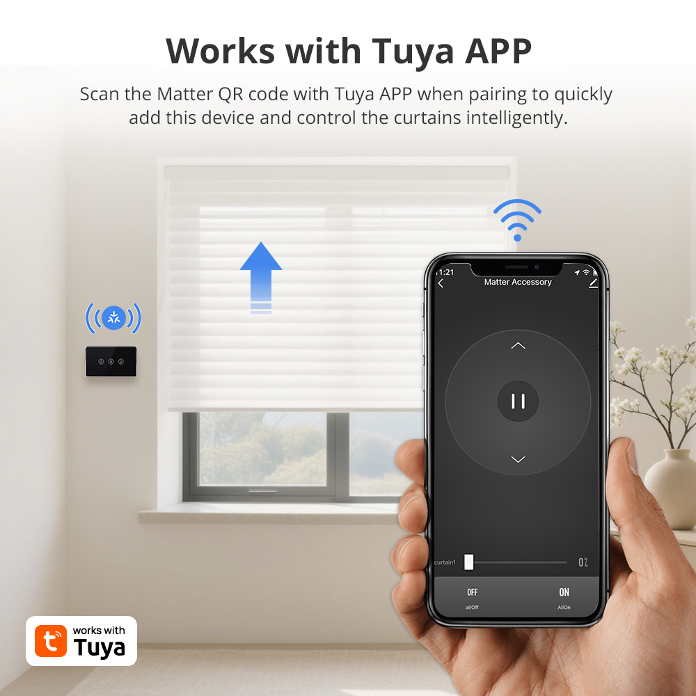 Zemismart Matter over WiFi Curtain Switch Black Color Smart Home Touch Switch for Curtain Motor HomeKit Alexa Google Home Tuya App Voice Control via Siri