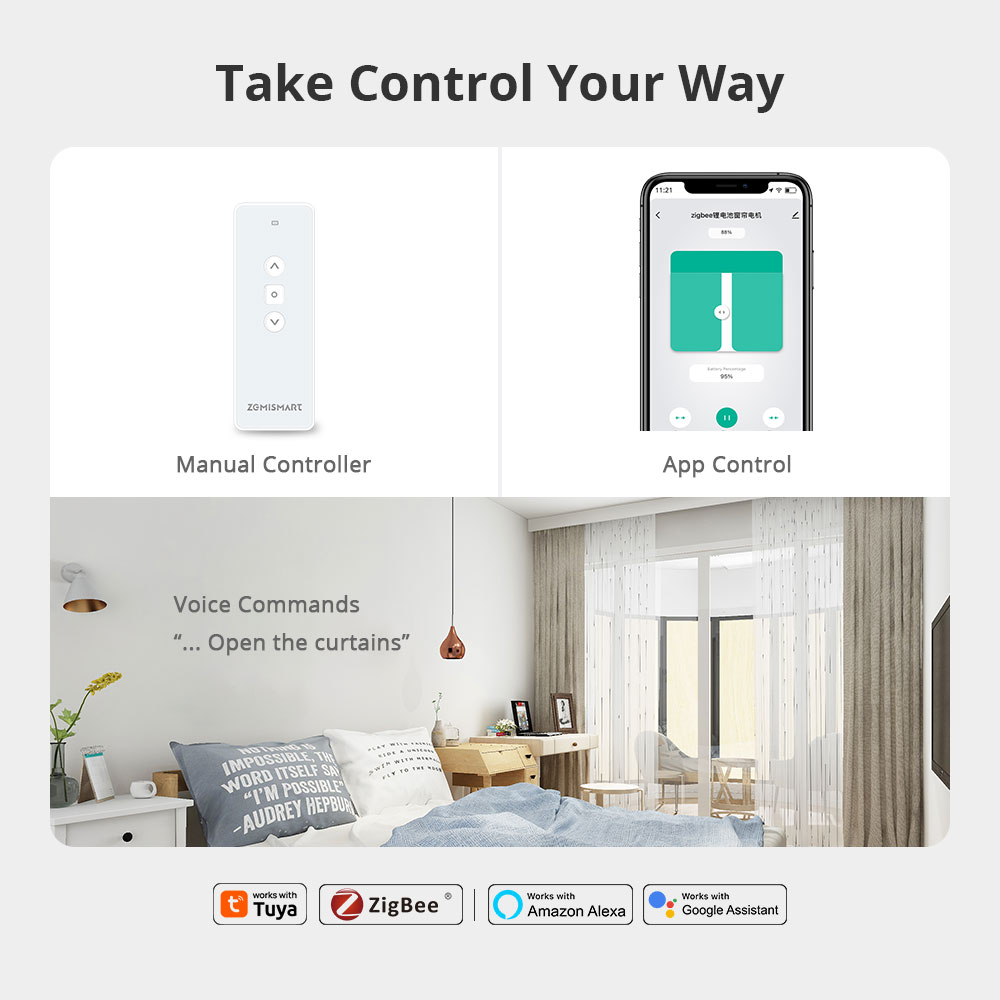 Zemismart Tuya Zigbee Electric Curtain Motor Built-in