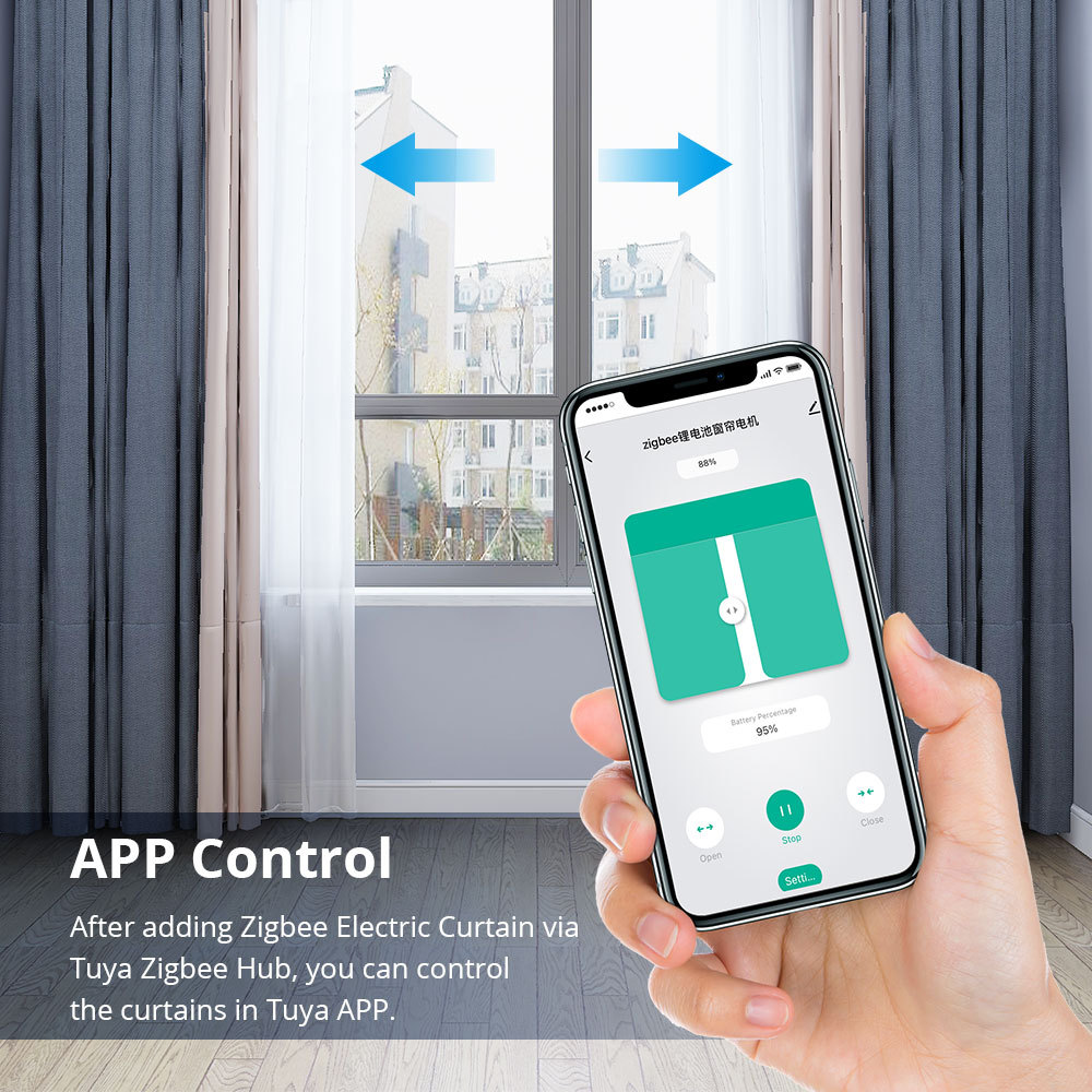 Zemismart Zigbee Electric Curtain Motor Built-in Battery with Sliding Track works with Tuya Alexa Echo Google Home Voice Control