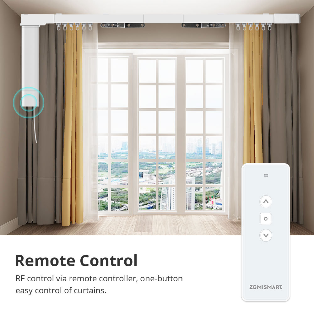Zemismart Zigbee Electric Curtain Motor Built-in Battery with Sliding Track works with Tuya Alexa Echo Google Home Voice Control