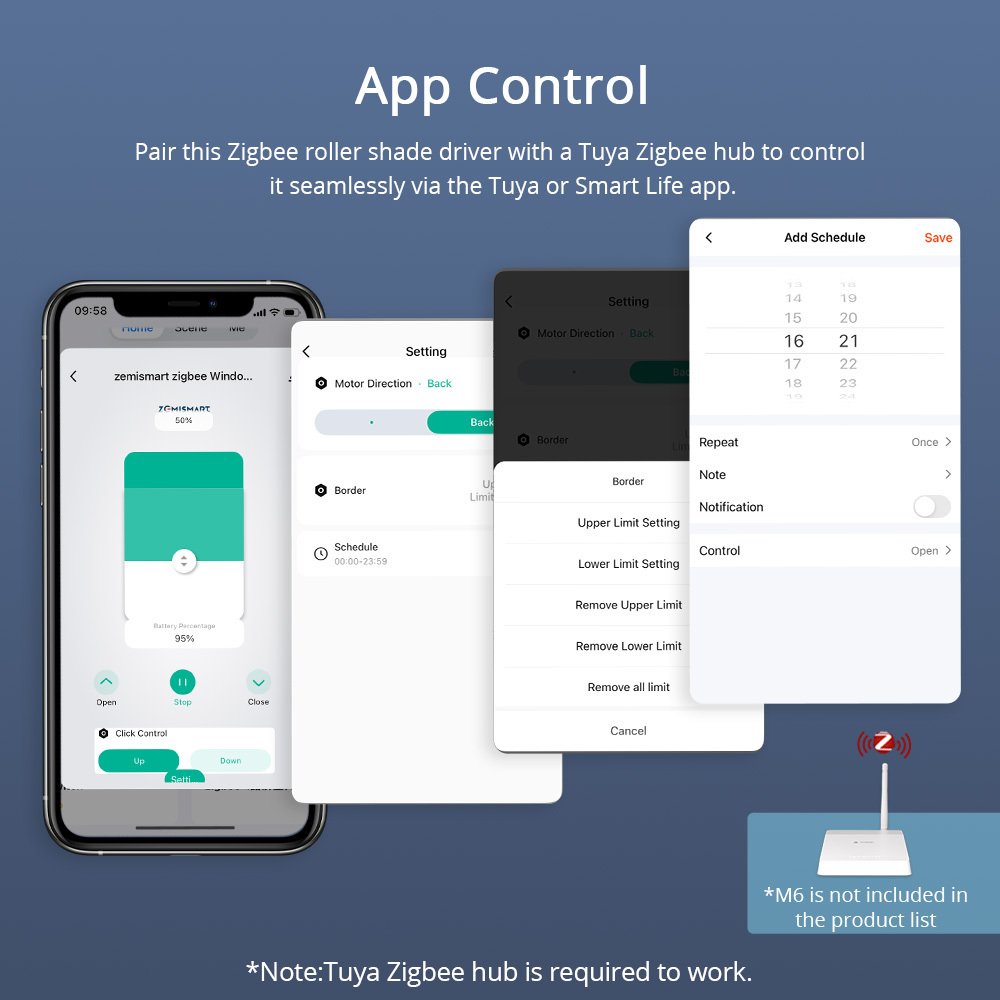 Zemismart Zigbee Built-in Battery Blind Driver Retrofit Blind Motor works with Tuya APP Voice Control Manual Control