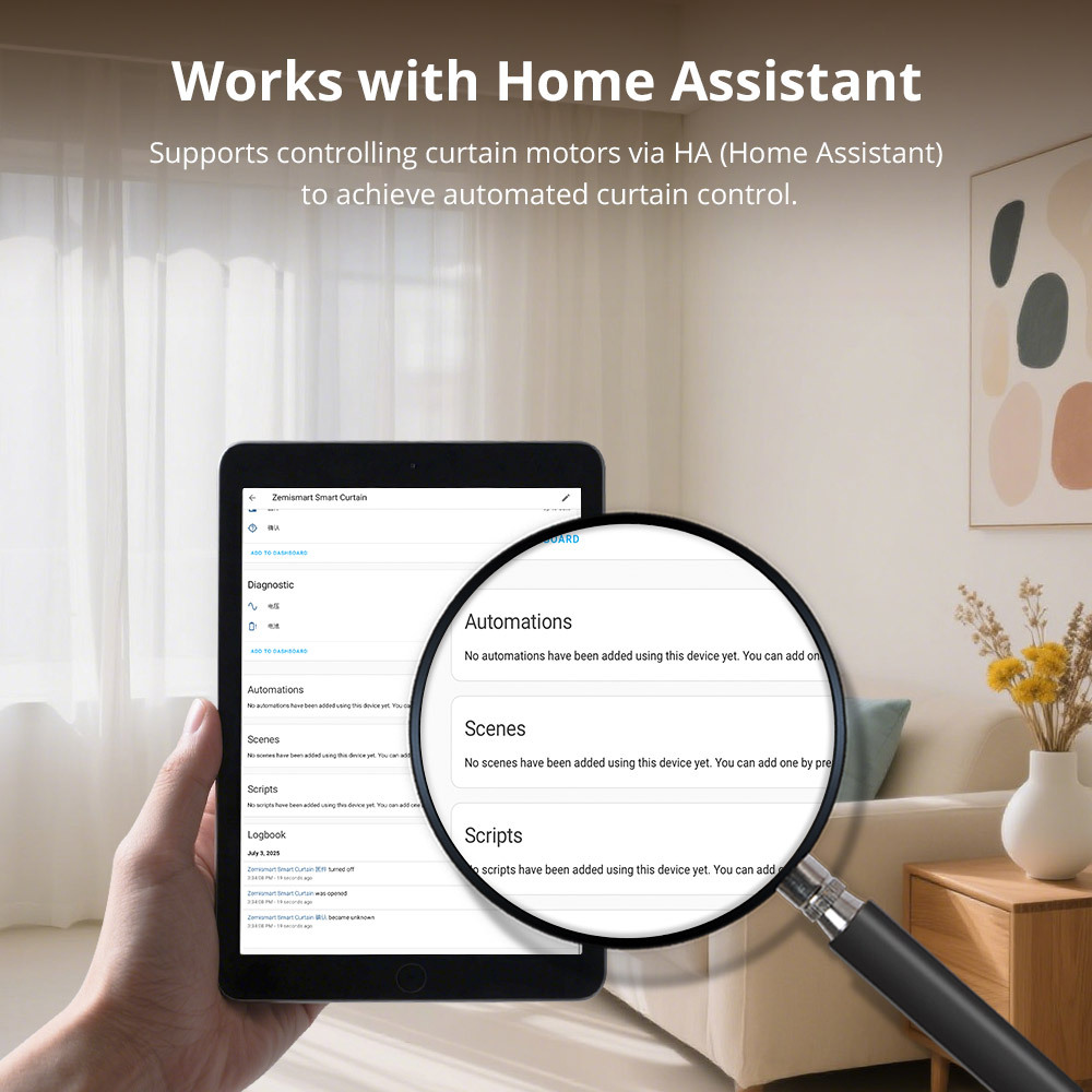 Zemismart Matter WiFi Smart Slide Curtain Motor Google Home Smartthings Home App Remote Control Automatic Curtain System