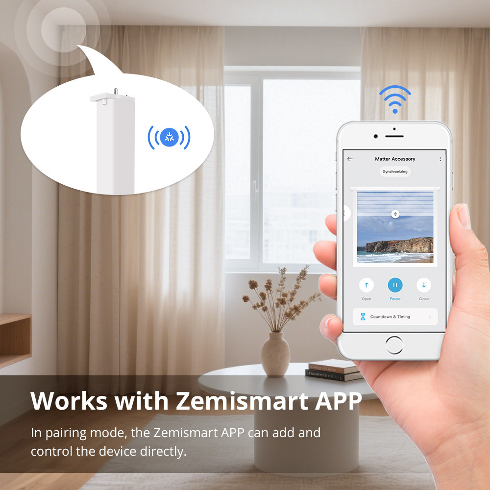 Zemismart Matter WiFi Smart Slide Curtain Motor Google Home Smartthings Home App Remote Control Automatic Curtain System