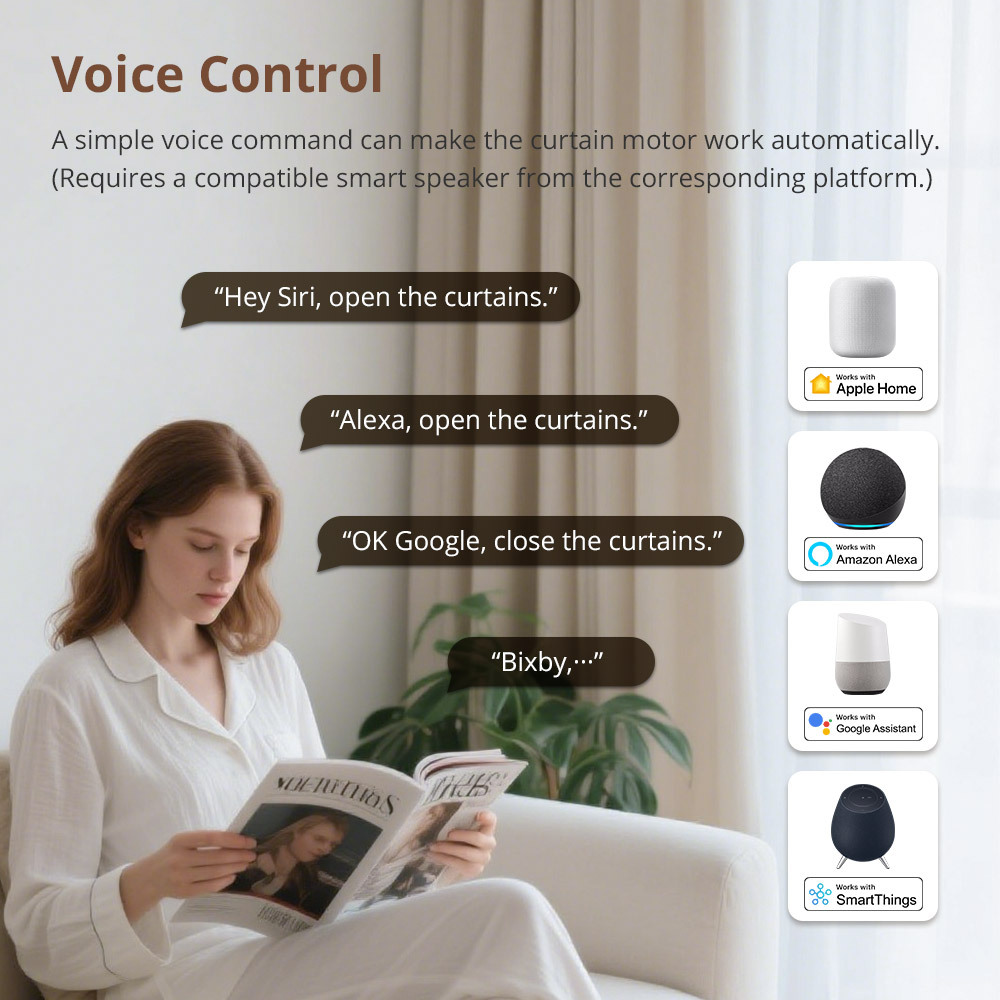 Zemismart Matter WiFi Smart Slide Curtain Motor Google Home Smartthings Home App Remote Control Automatic Curtain System
