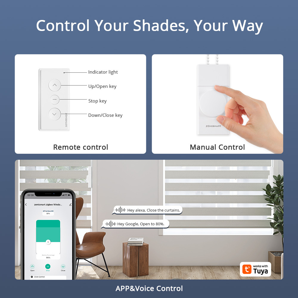 Zemismart Zigbee Built-in Battery Blind Driver Retrofit Blind Motor works with Tuya APP Voice Control Manual Control