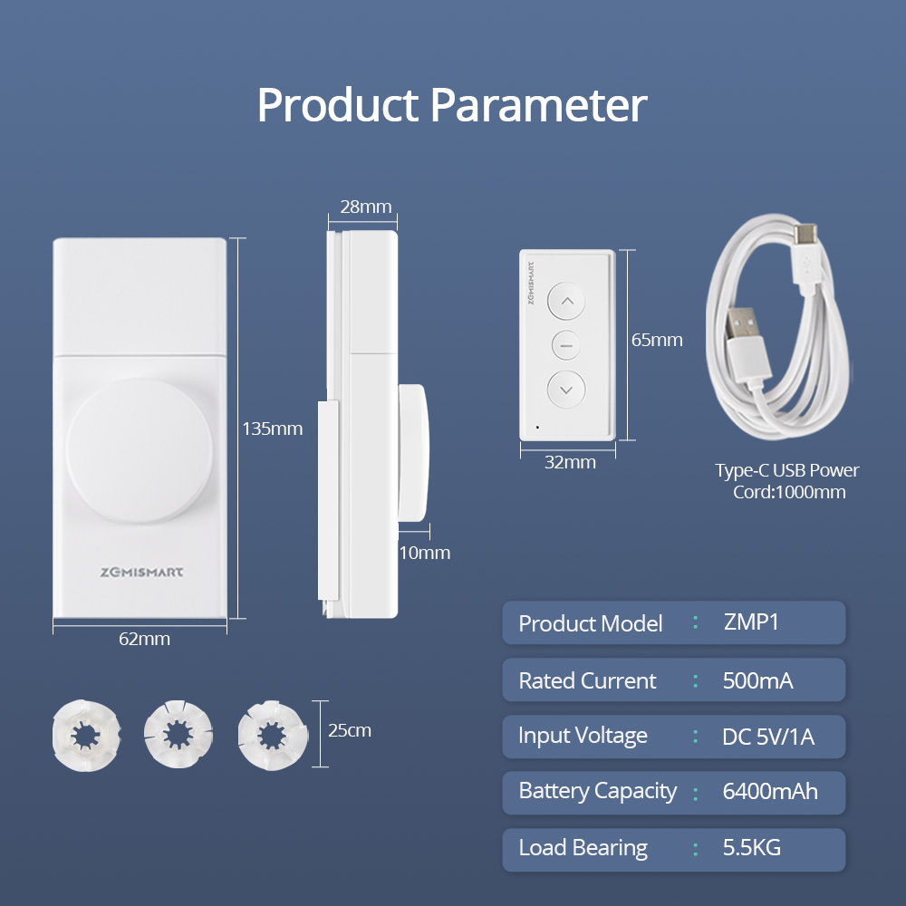 Zemismart Zigbee Built-in Battery Blind Driver Retrofit Blind Motor works with Tuya APP Voice Control Manual Control