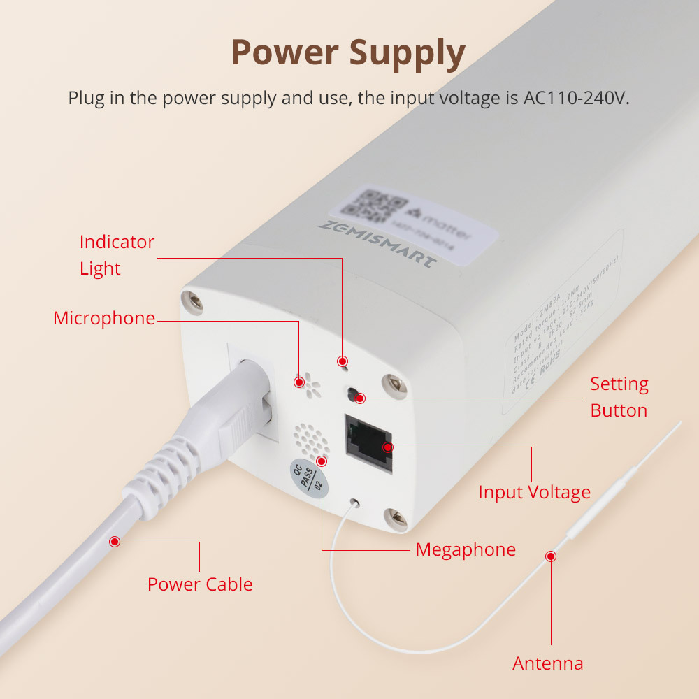 Zemismart Matter WiFi Smart Slide Curtain Motor Google Home Smartthings Home App Remote Control Automatic Curtain System