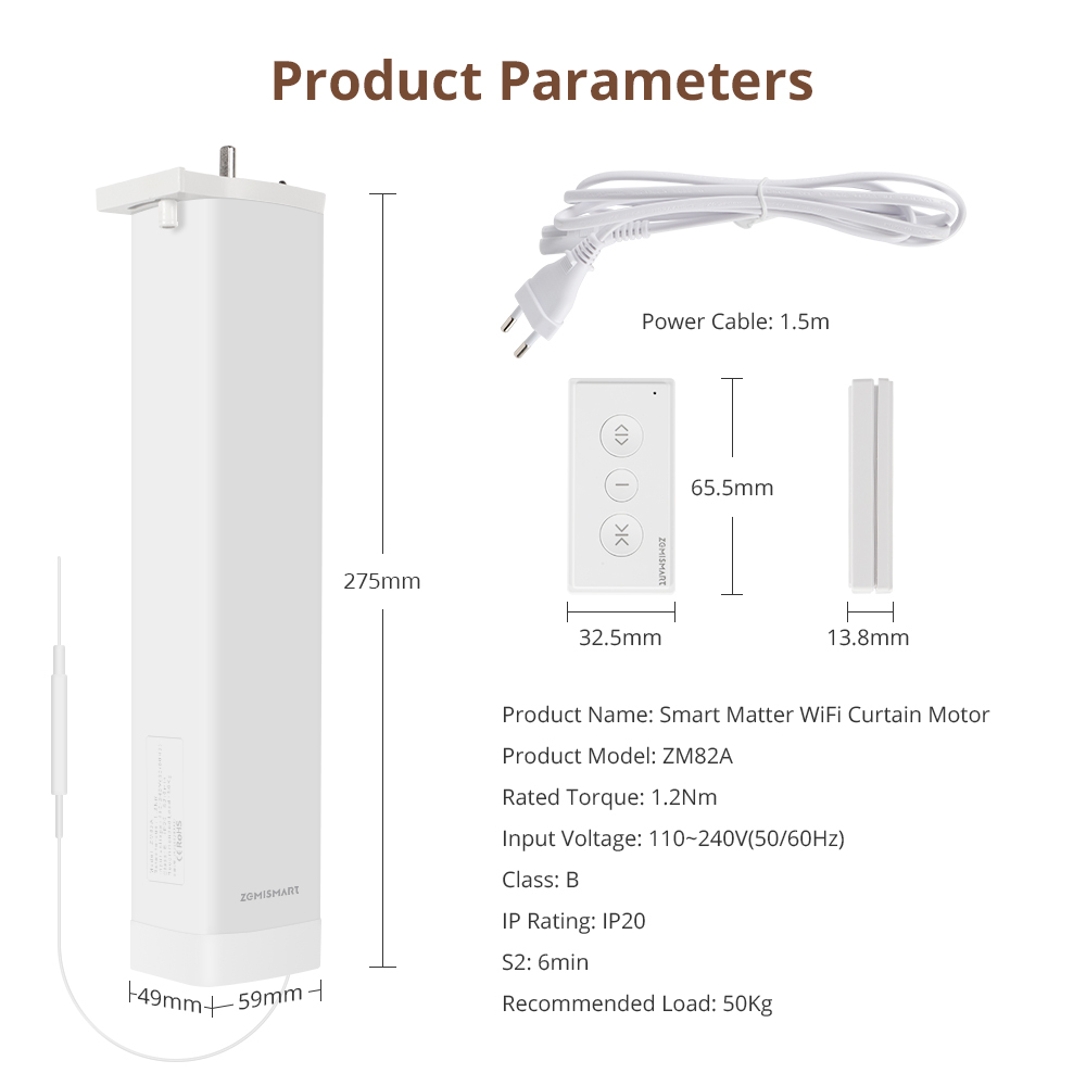 Zemismart Matter WiFi Smart Slide Curtain Motor Google Home Smartthings Home App Remote Control Automatic Curtain System