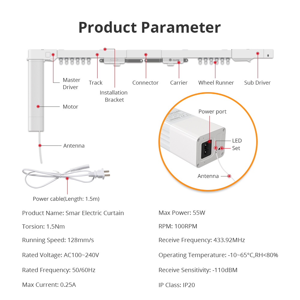 Zemismart Matter Over Wifi Slide Curtain Smart HomeKit SmartThings Google Home APP Control by Siri Voice Control Easy Installation