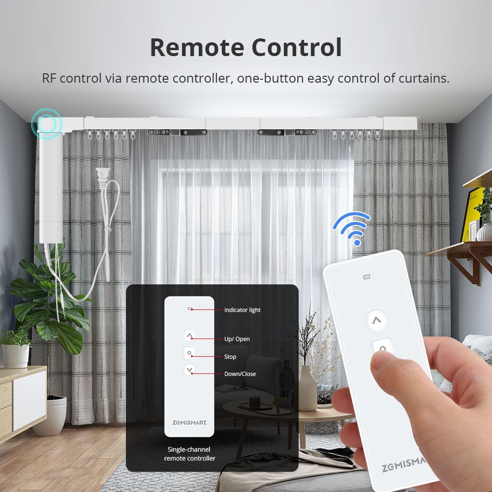 Zemismart Matter Over Wifi Electric Track Smart Cutrain HomeKit SmartThings Google Home APP Control by Siri Voice Control