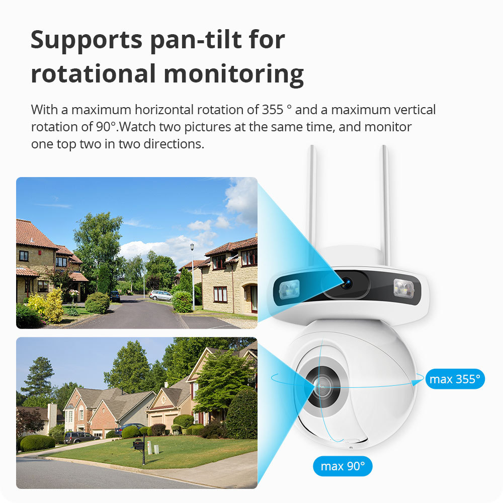 Zemismart Water Proof Outdoor Camera works with Tuya Wifi Dual Lens Dual Screen Tracking Security Protection Surveillance SD 3MP+3MP Card AI Motion Sensor
