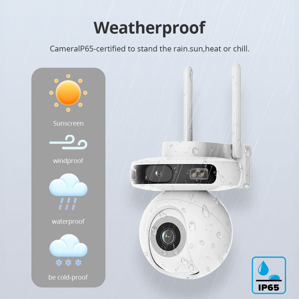 Zemismart Water Proof Outdoor Camera works with Tuya Wifi Dual Lens Dual Screen Tracking Security Protection Surveillance SD 3MP+3MP Card AI Motion Sensor