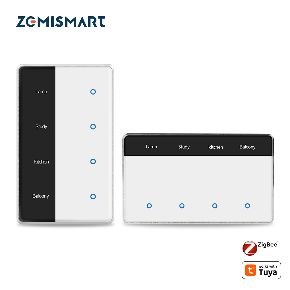 Zemismart Zigbee Smart Screen Switch with IR Display Screen Light Touch US Switch works with Tuya DIY Name Switch