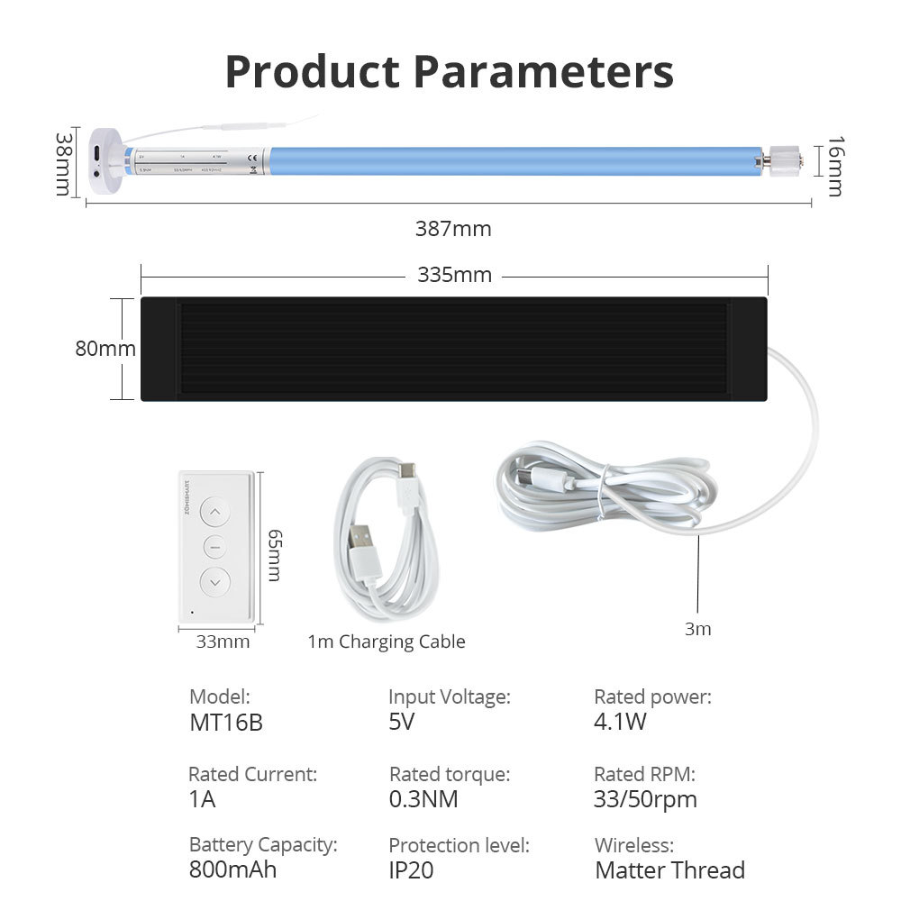 Zemismart Matter over Thread Rechargable Blind Motor compatible with 17/25/28mm Tubes HomeKit Google Home SmartThings App Siri Control