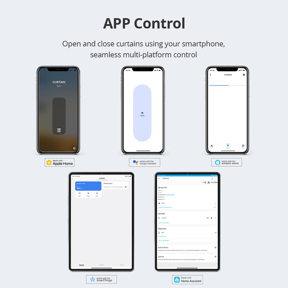 Zemismart Matter over Thread Rechargable Blind Motor compatible with 17/25/28mm Tubes HomeKit Google Home SmartThings App Siri Control