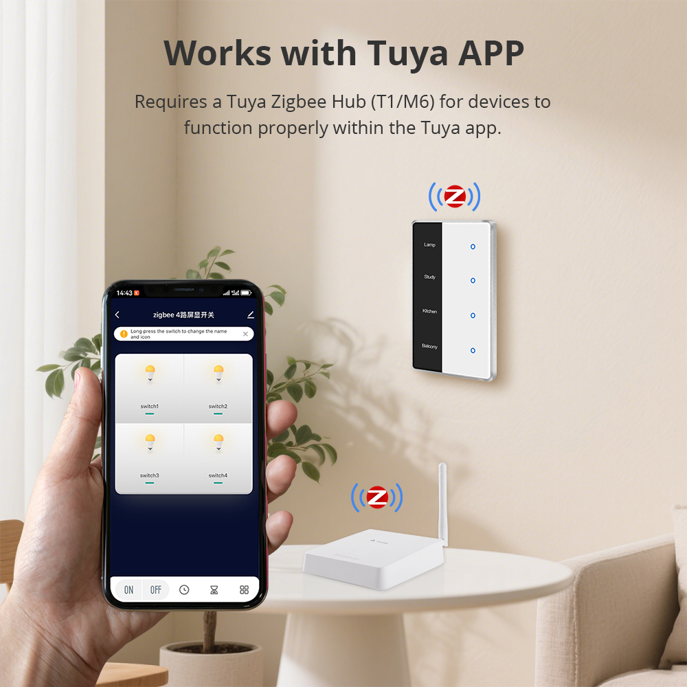 Zemismart Zigbee Smart Screen Switch with IR Display Screen Light Touch US Switch works with Tuya DIY Name Switch