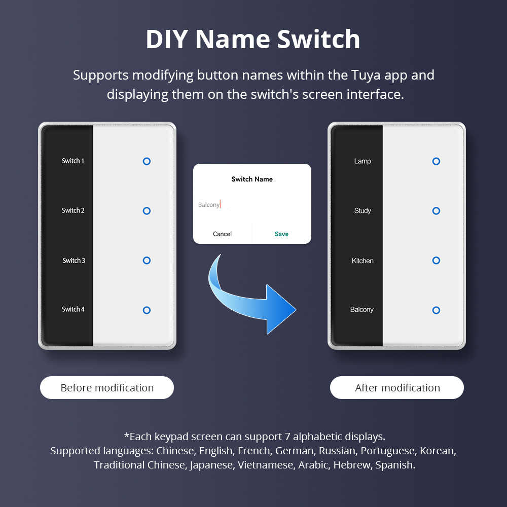 Zemismart Zigbee Smart Screen Switch with IR Display Screen Light Touch US Switch works with Tuya DIY Name Switch