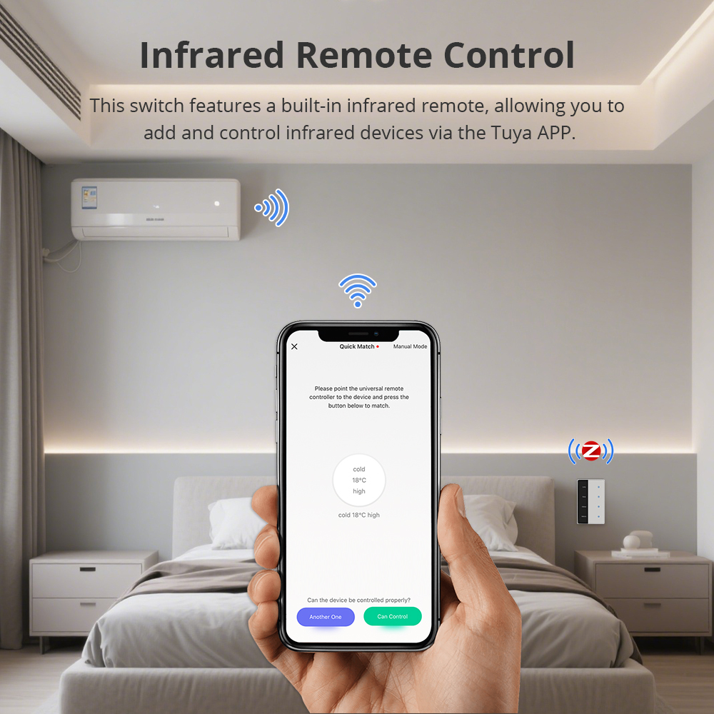 Zemismart Zigbee Smart Screen Switch with IR Display Screen Light Touch US Switch works with Tuya DIY Name Switch