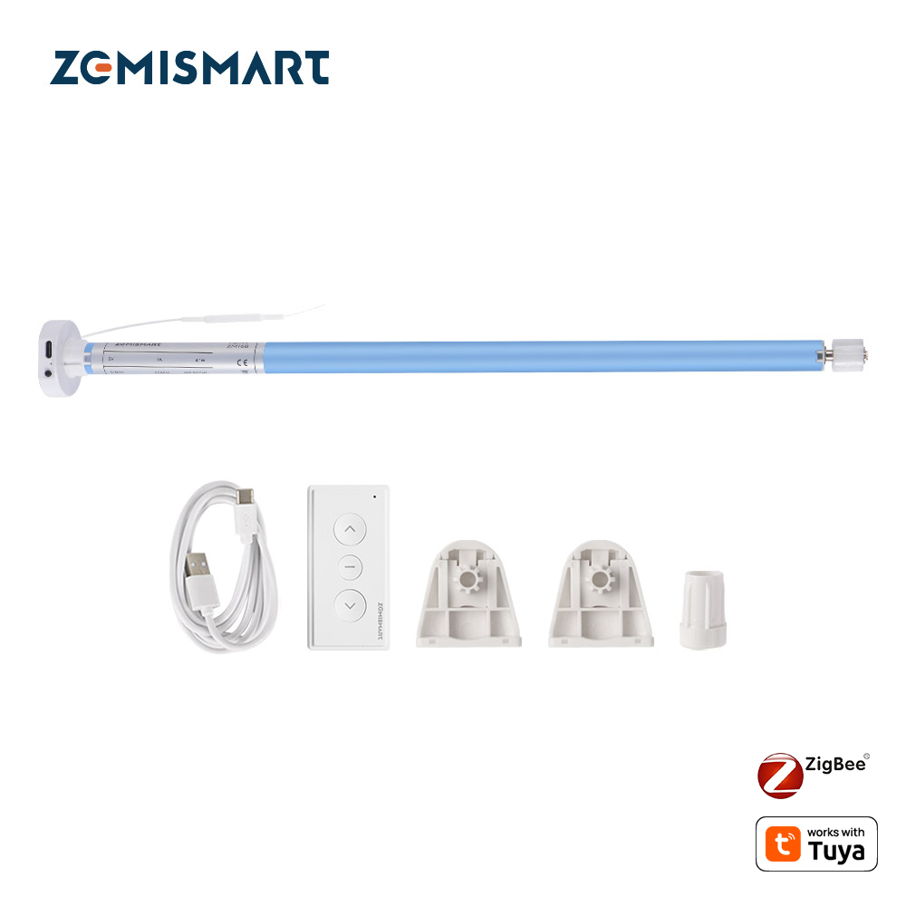 Zemismart Zigbee Roller Blinds Built-in-Battery Motor Solar Panel Optional for 17mm 25mm 28mm Tube works with Tuya Alexa Google Assistant