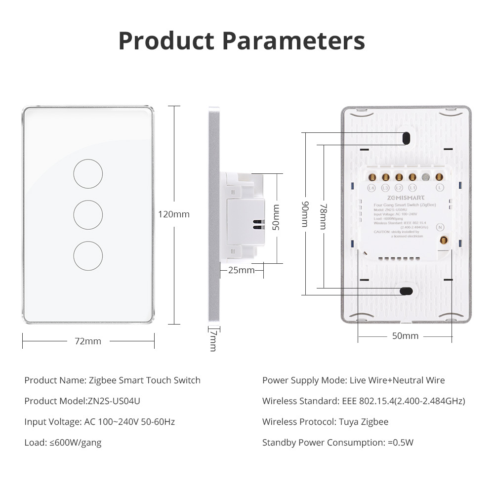 Zemismart  Zigbee Smart Switch HomeKit Touch Panel Switch US AU Interruptor works with Tuya Alexa Google Home Siri Control Wall Light Switch