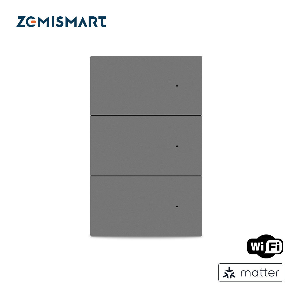 Zemismart Matter over Wifi Neutral Switch Grey Color with Aluminum Alloy Material Compatible HomeKit Google Home SmartThings App Control