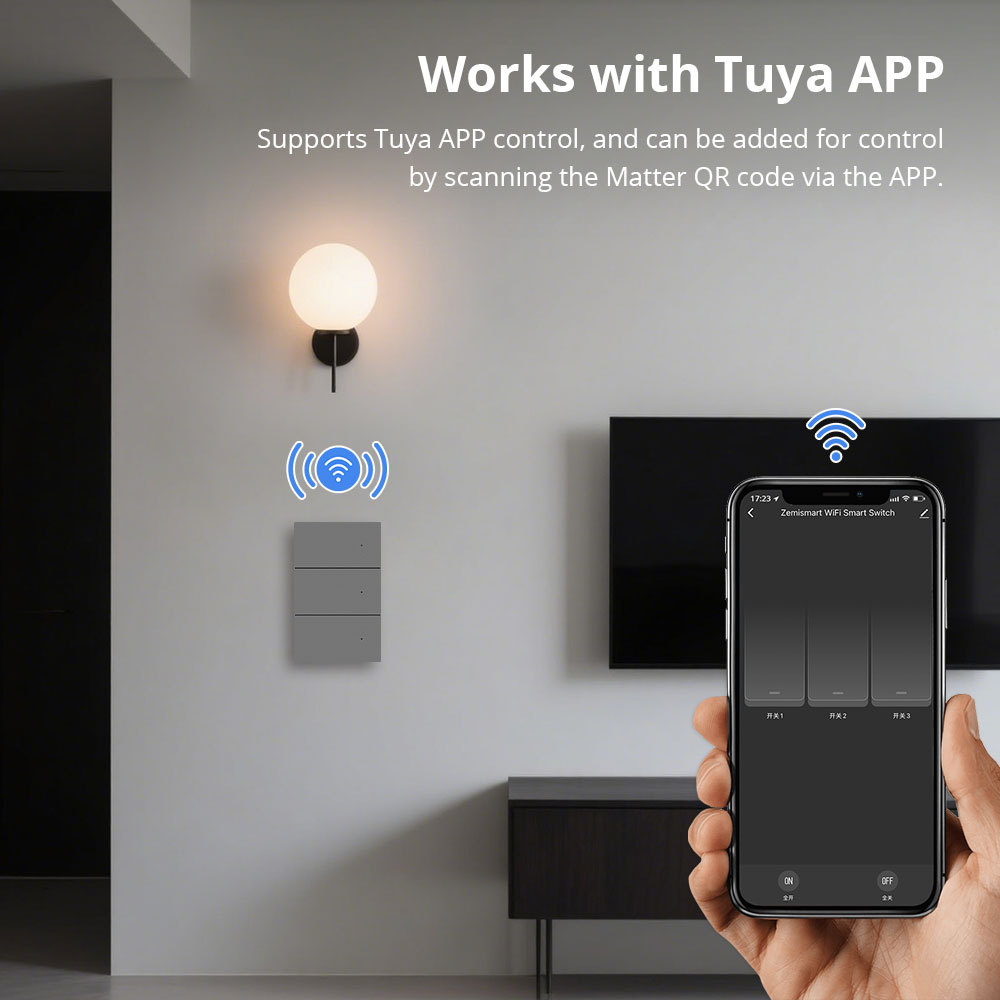 Zemismart Matter over Wifi Neutral Switch Grey Color with Aluminum Alloy Material Compatible HomeKit Google Home SmartThings App Control