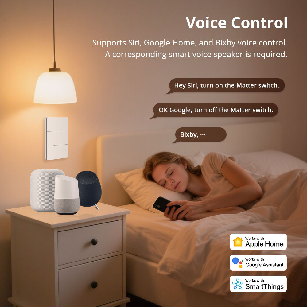 Zemismart Matter over Wifi Neutral Switch White Color with Aluminum Alloy Material Compatible HomeKit Google Home SmartThings App Control