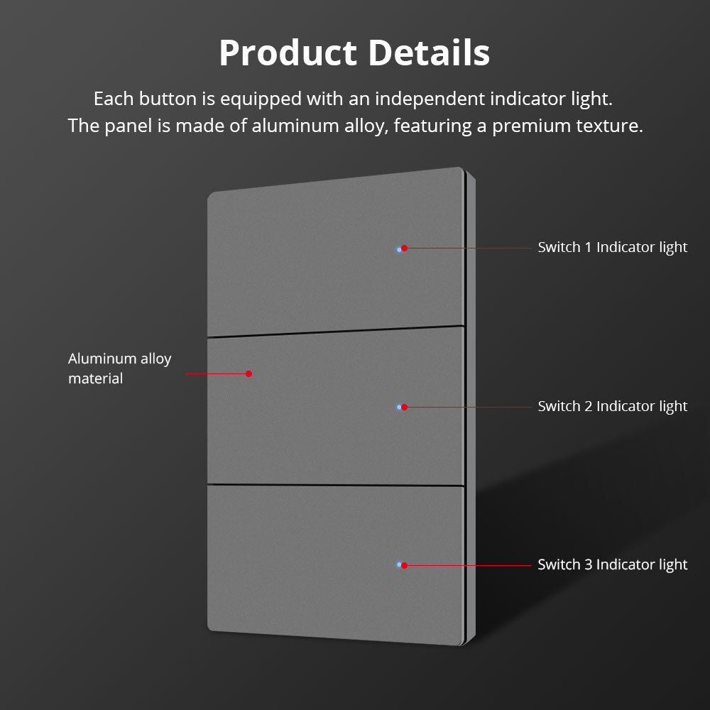 Zemismart Matter over Wifi Neutral Switch Grey Color with Aluminum Alloy Material Compatible HomeKit Google Home SmartThings App Control