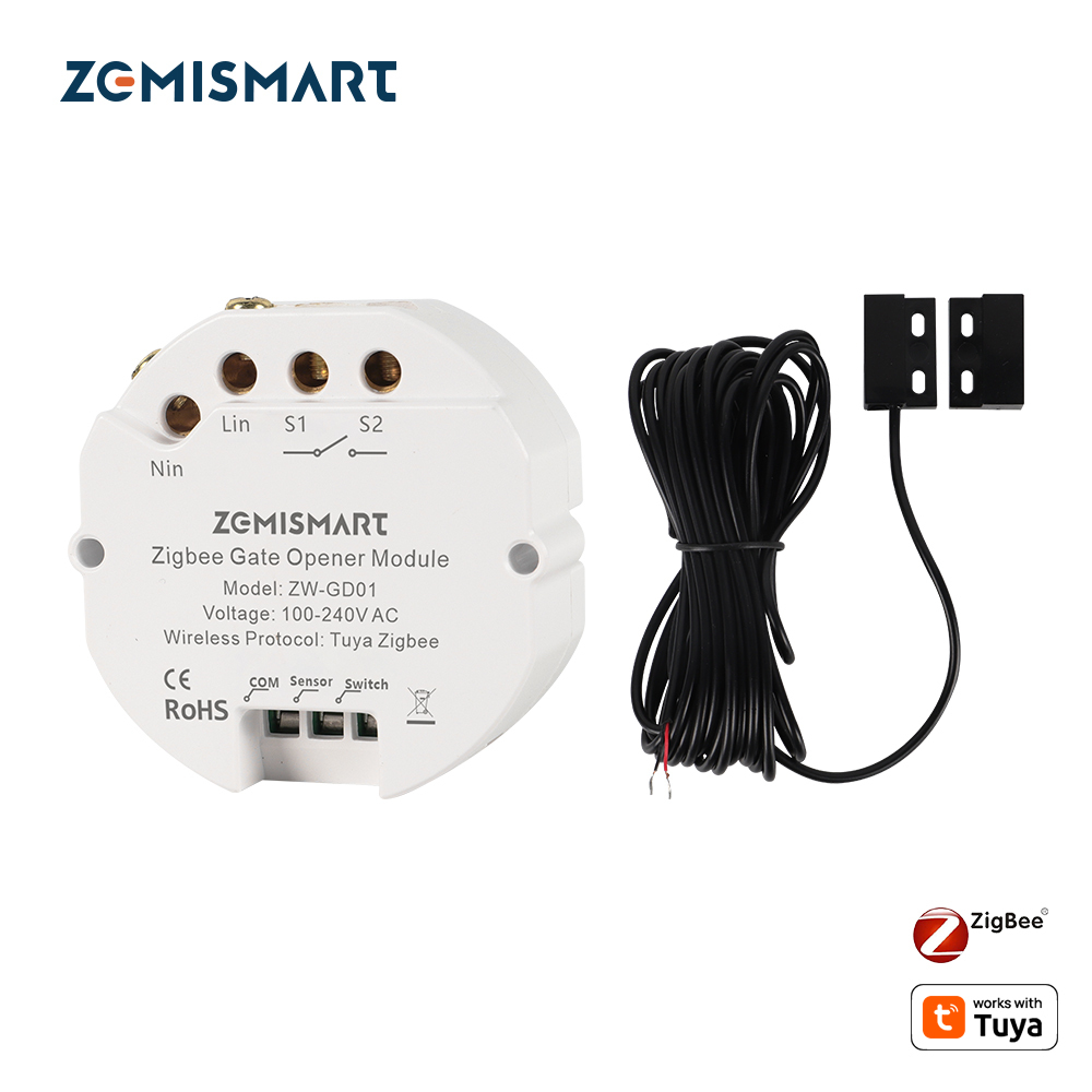 Zemismrt Smart Garage Door Opener Relay Switch works with Tuya Zigbee Voice App Timer Control