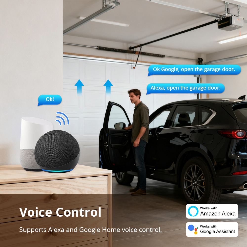 Zemismrt Smart Garage Door Opener Relay Switch works with Tuya Zigbee Voice App Timer Control