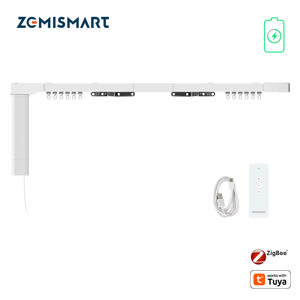 Zemismart Zigbee Electric Curtain Motor Built-in Battery with Sliding Track works with Tuya Alexa Echo Google Home Voice Control