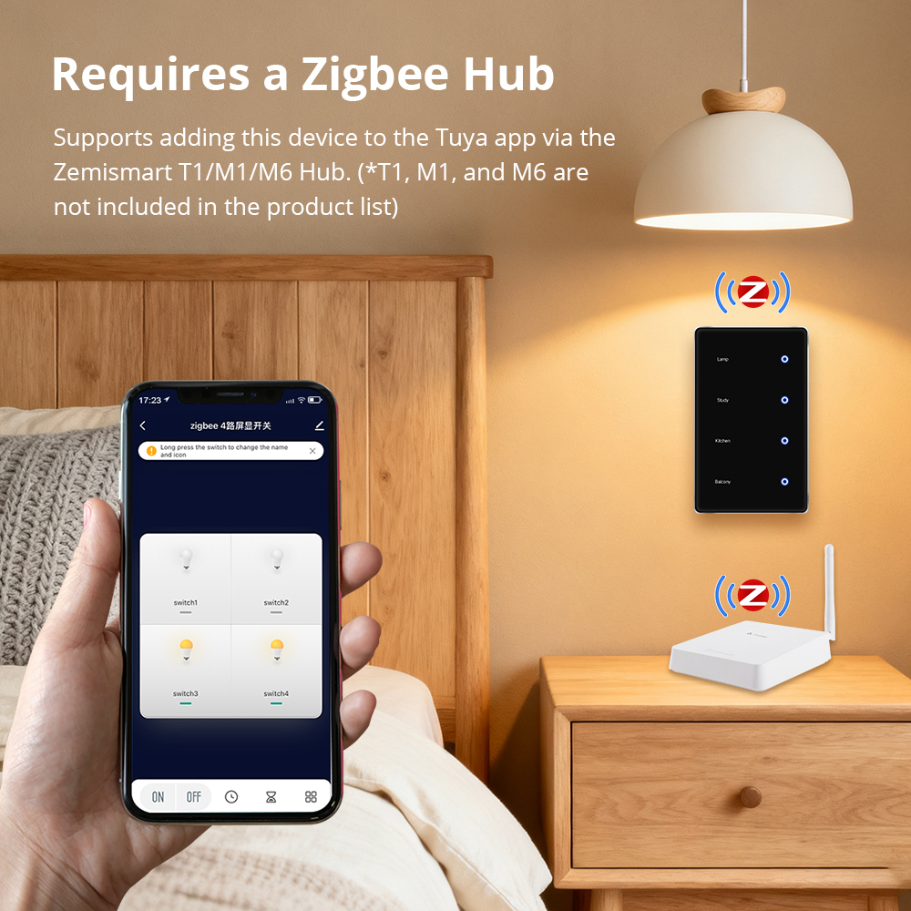 Zemismart Zigbee Light Switch DIY Name Switch with Display Screen Black Color Touch Panel Works with Tuya Smart App