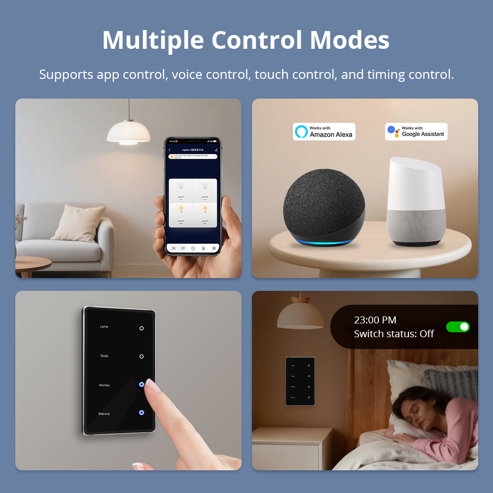 Zemismart Zigbee Light Switch DIY Name Switch with Display Screen Black Color Touch Panel Works with Tuya Smart App