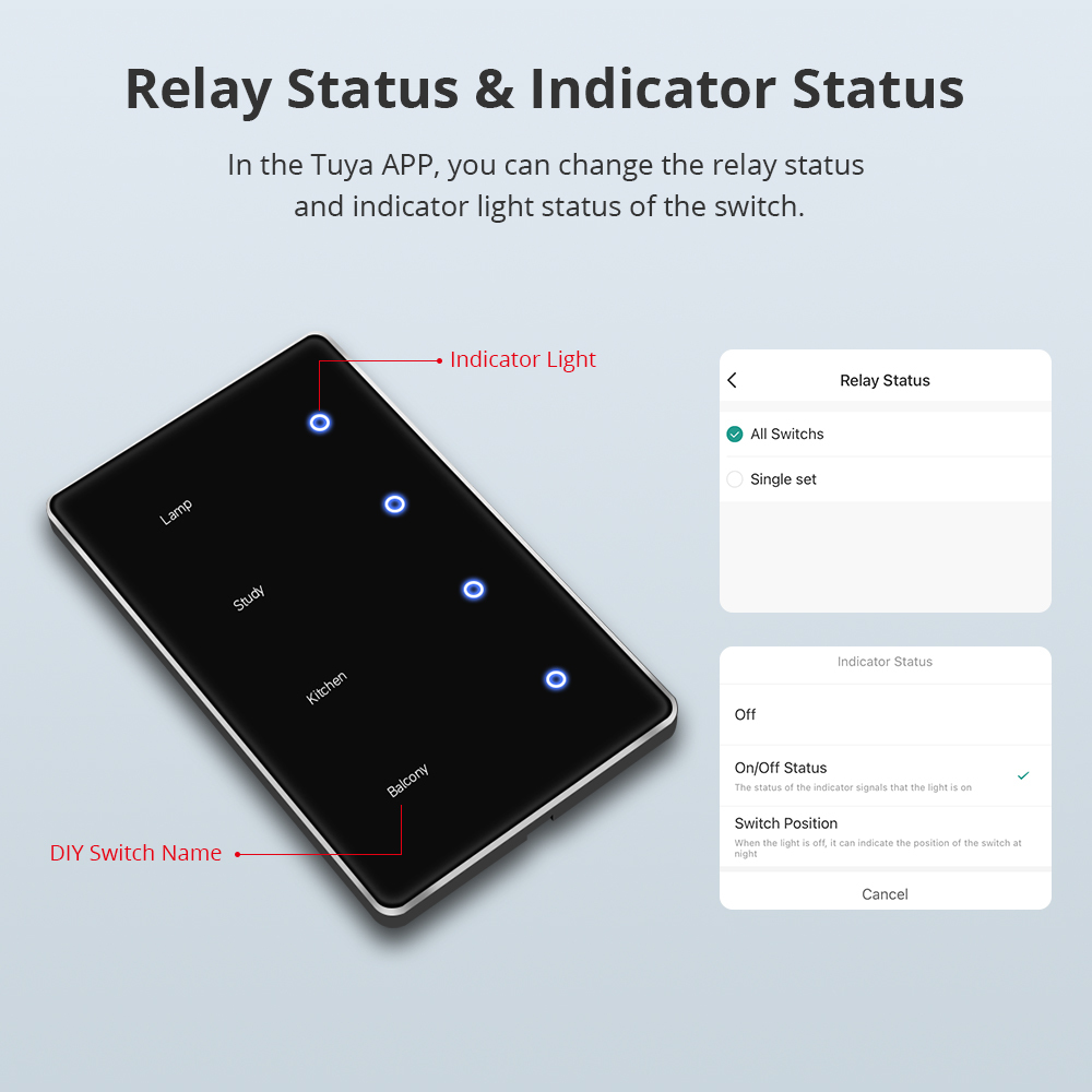 Zemismart Zigbee Light Switch DIY Name Switch with Display Screen Black Color Touch Panel Works with Tuya Smart App