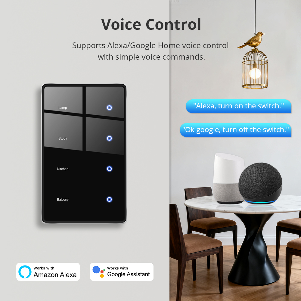 Zemismart Zigbee Light Switch DIY Name Switch with Display Screen Black Color Touch Panel Works with Tuya Smart App