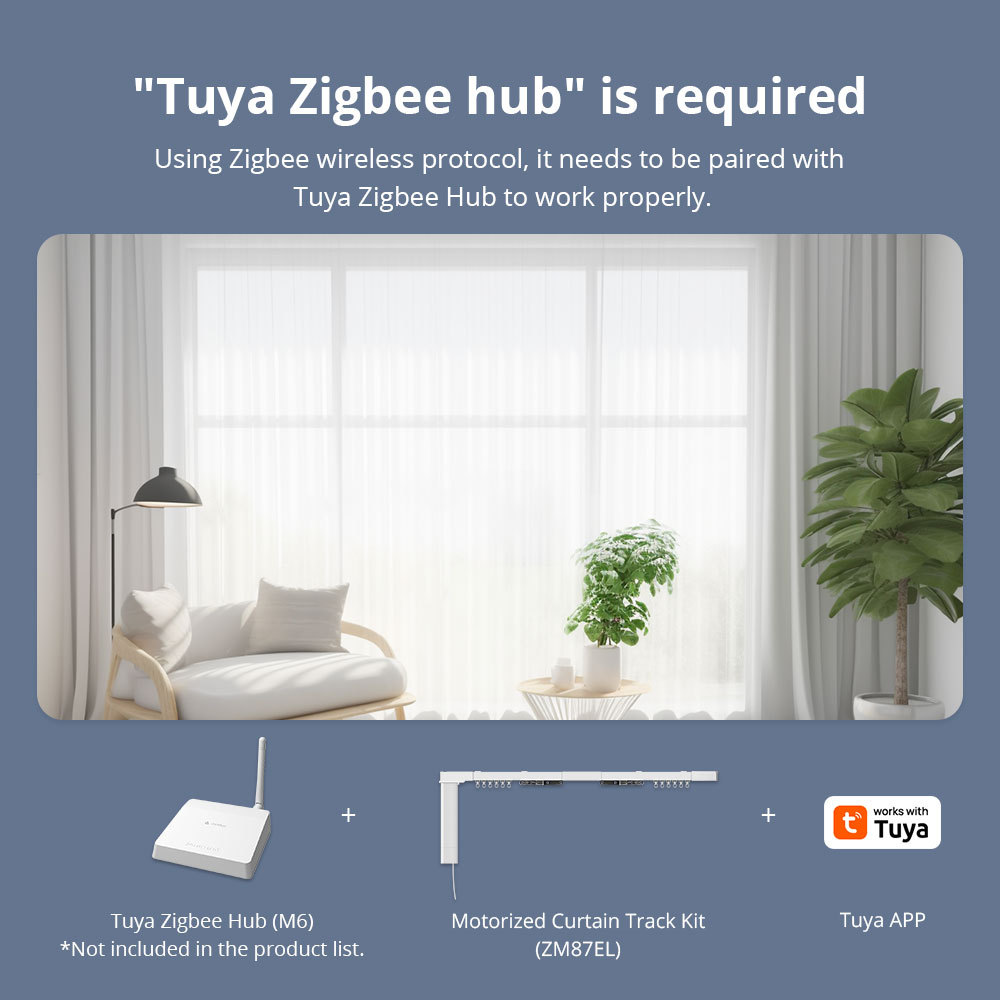 Zemismart Zigbee Electric Curtain Motor Built-in Battery with Sliding Track works with Tuya Alexa Echo Google Home Voice Control